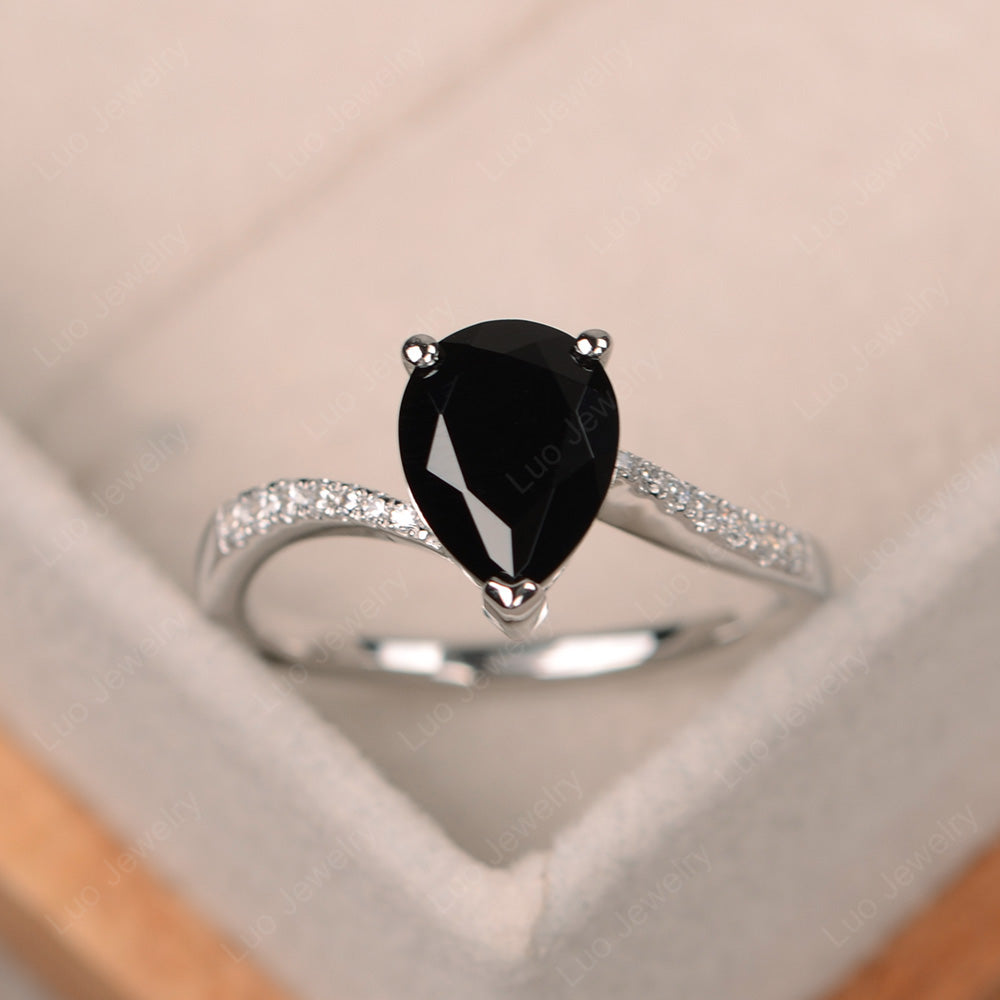 Pear Shaped Black Spinel Engagement Ring Pave - LUO Jewelry