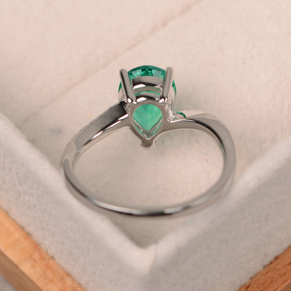 Pear Shaped Lab Emerald Engagement Ring Pave - LUO Jewelry