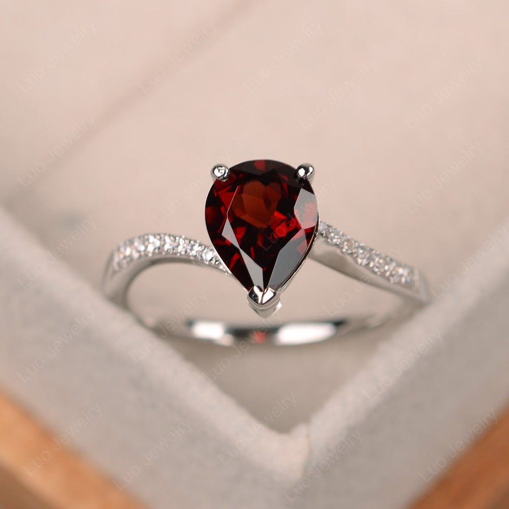 Pear Shaped Garnet Engagement Ring Pave - LUO Jewelry