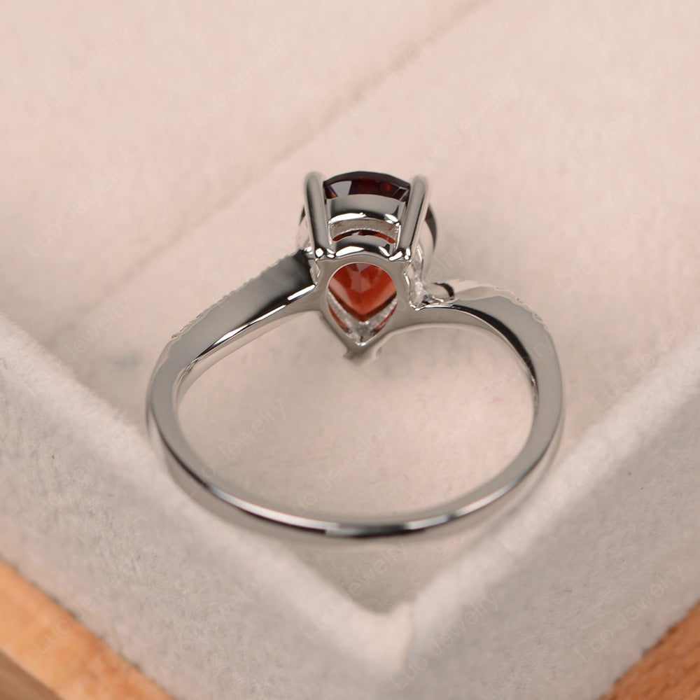 Pear Shaped Garnet Engagement Ring Pave - LUO Jewelry