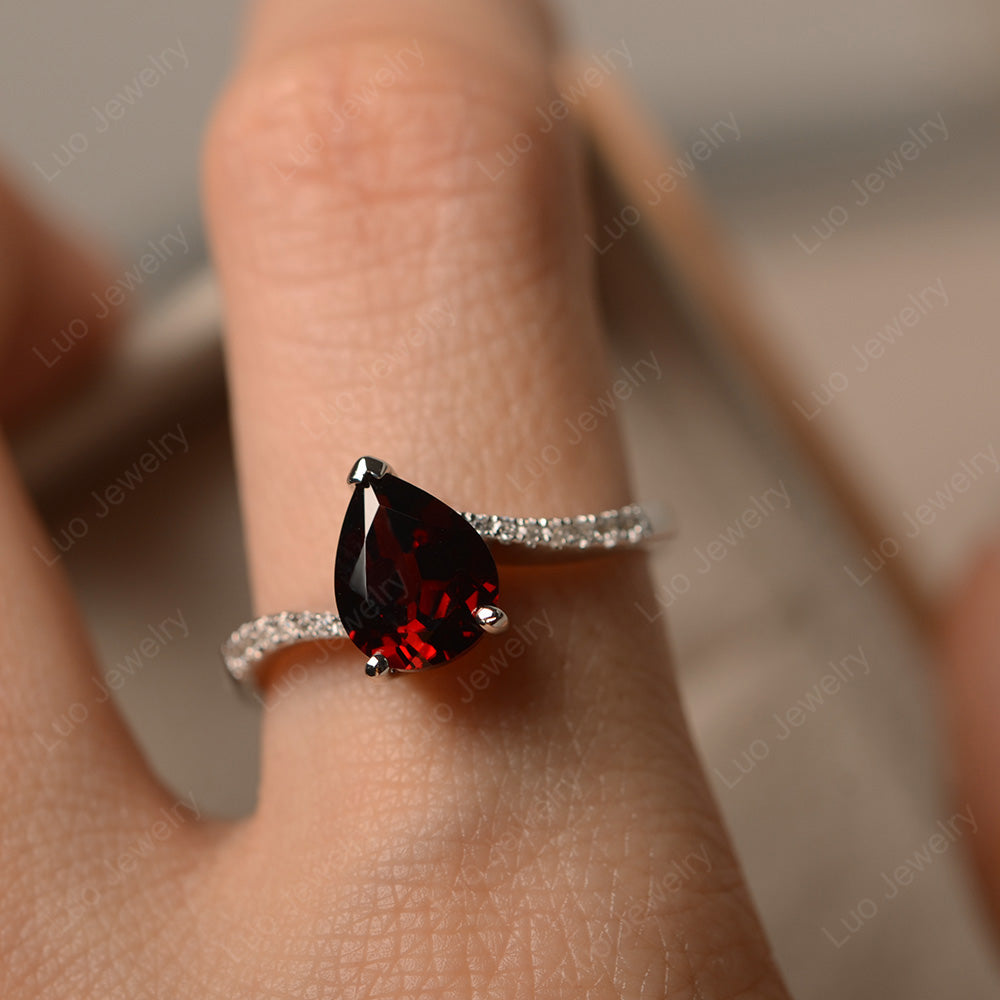 Pear Shaped Garnet Engagement Ring Pave - LUO Jewelry