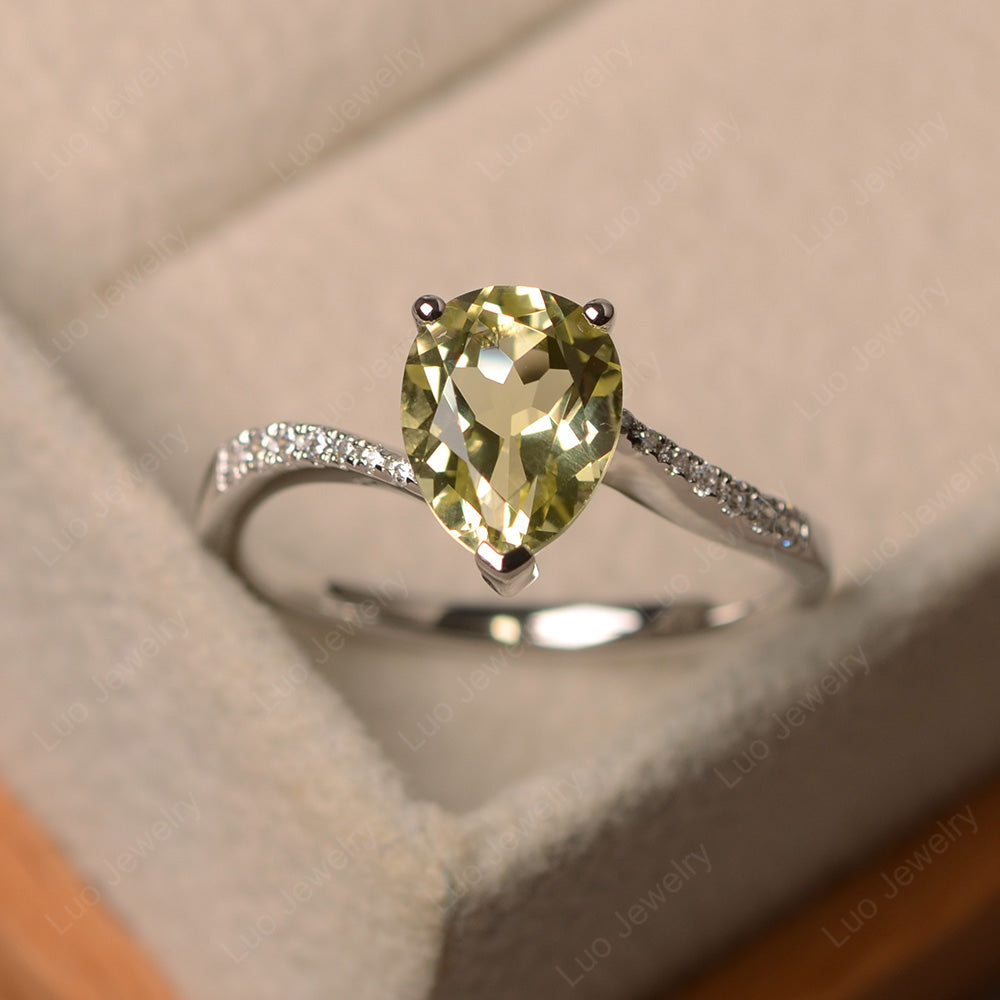 Pear Shaped Lemon Quartz Engagement Ring Pave - LUO Jewelry