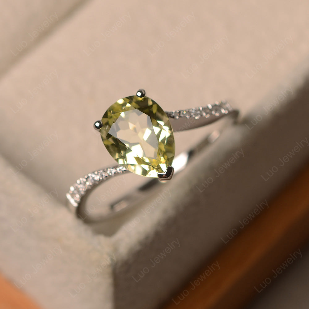 Pear Shaped Lemon Quartz Engagement Ring Pave - LUO Jewelry