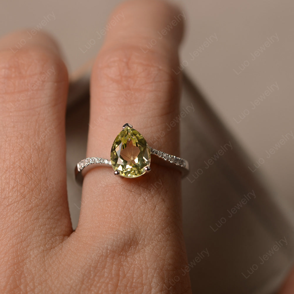 Pear Shaped Lemon Quartz Engagement Ring Pave - LUO Jewelry