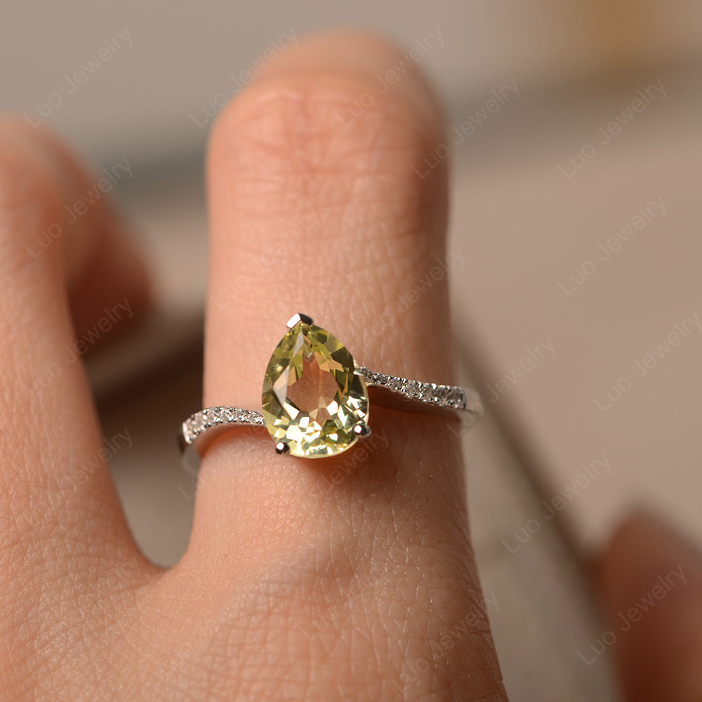 Pear Shaped Lemon Quartz Engagement Ring Pave - LUO Jewelry