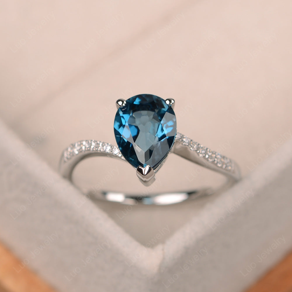 Pear Shaped London Blue Topaz Engagement Ring Pave - LUO Jewelry