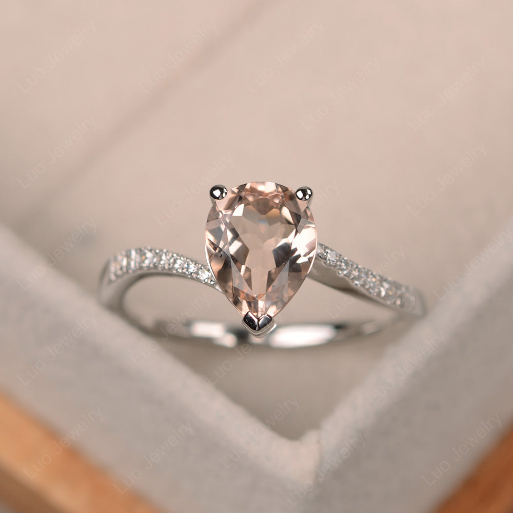 Pear Shaped Morganite Engagement Ring Pave - LUO Jewelry
