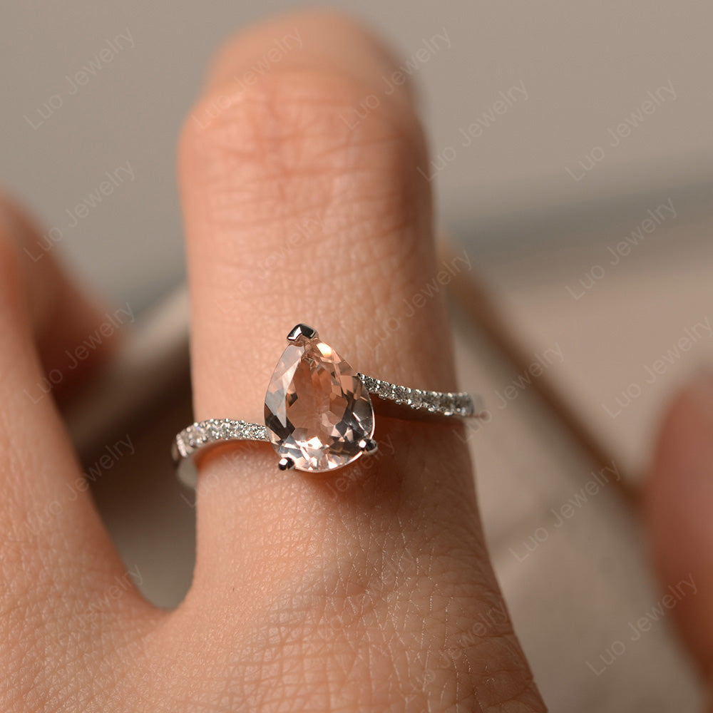 Pear Shaped Morganite Engagement Ring Pave - LUO Jewelry