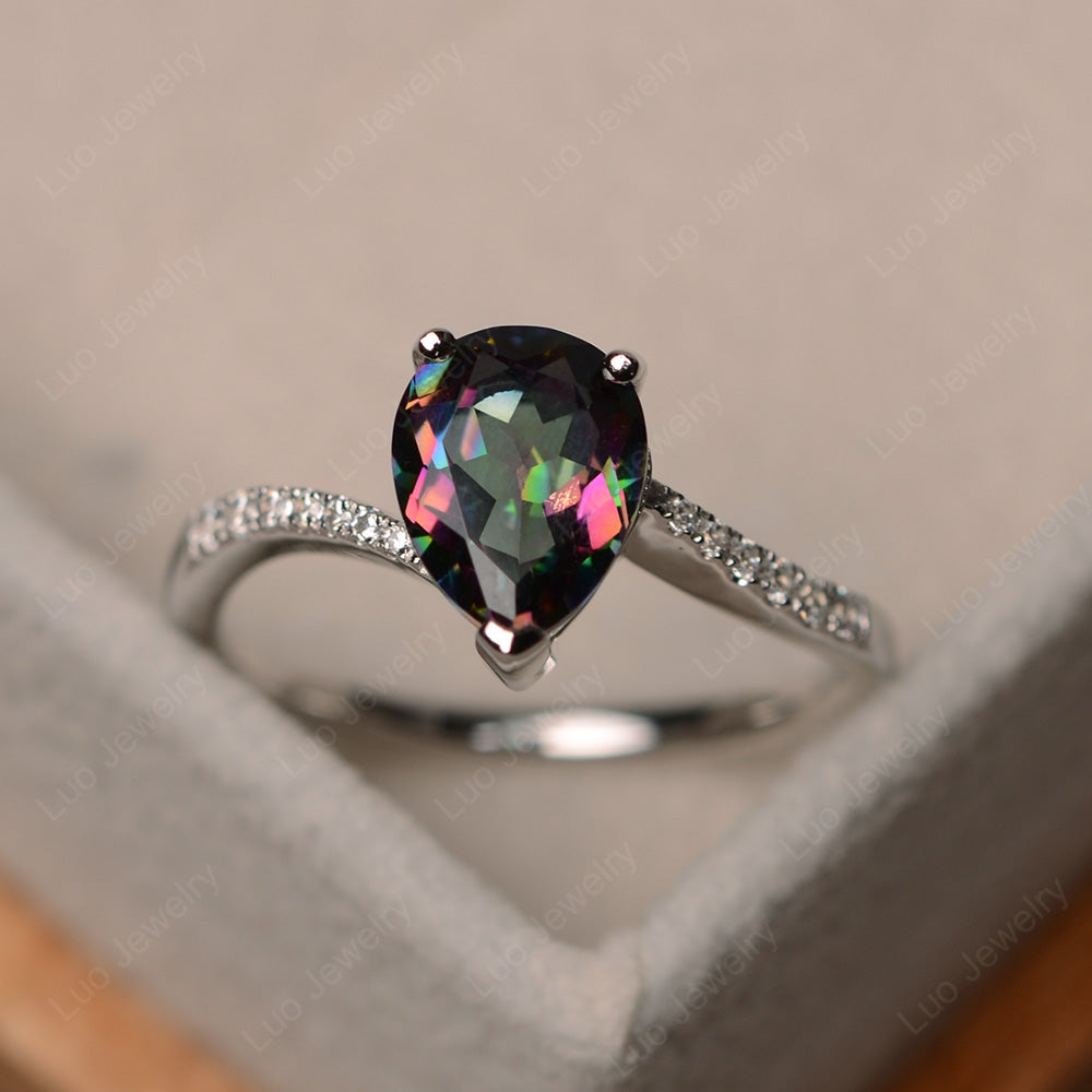 Pear Shaped Mystic Topaz Engagement Ring Pave - LUO Jewelry