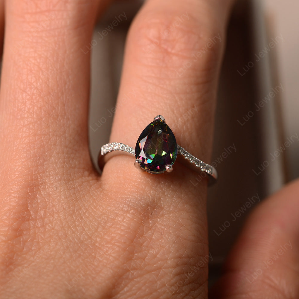 Pear Shaped Mystic Topaz Engagement Ring Pave - LUO Jewelry