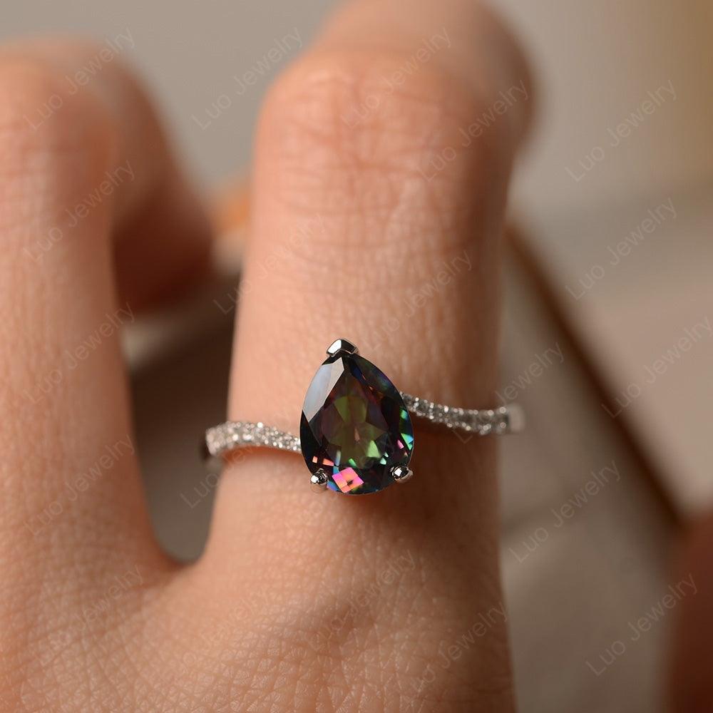 Pear Shaped Mystic Topaz Engagement Ring Pave - LUO Jewelry