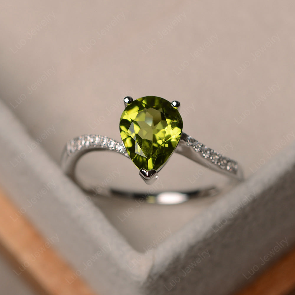 Pear Shaped Peridot Engagement Ring Pave - LUO Jewelry