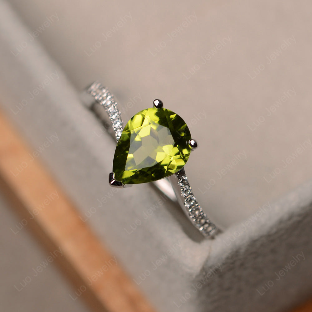 Pear Shaped Peridot Engagement Ring Pave - LUO Jewelry