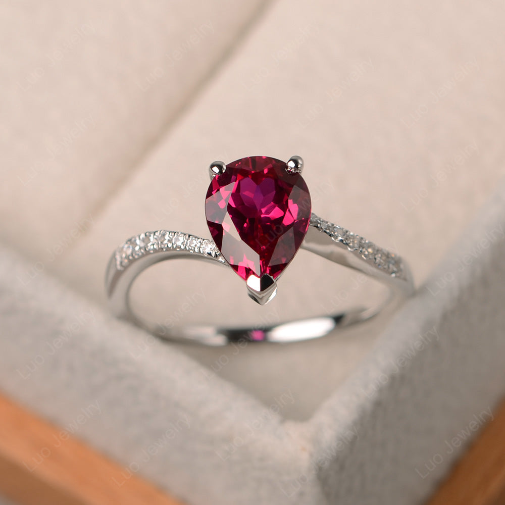 Pear Shaped Ruby Engagement Ring Pave - LUO Jewelry