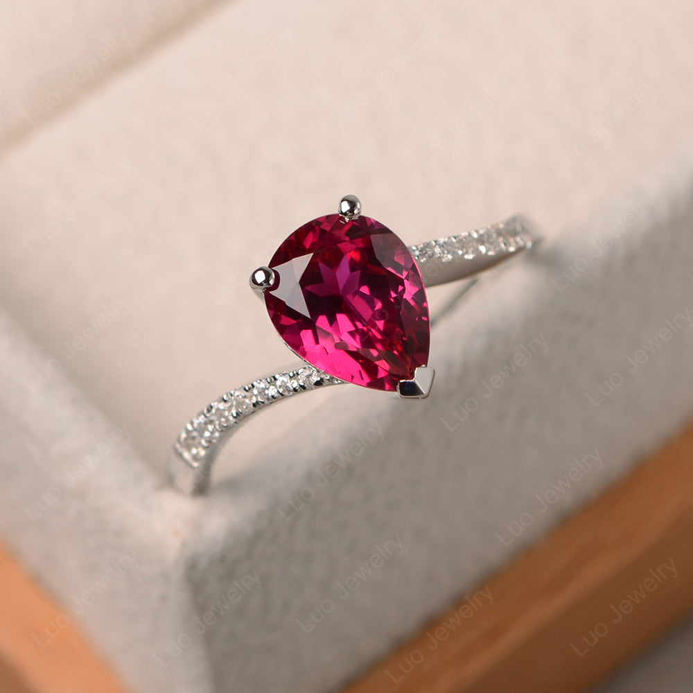 Pear Shaped Ruby Engagement Ring Pave - LUO Jewelry