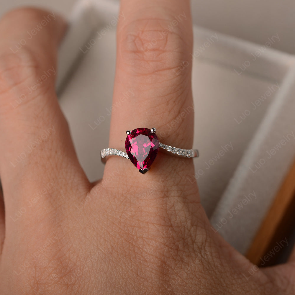 Pear Shaped Ruby Engagement Ring Pave - LUO Jewelry