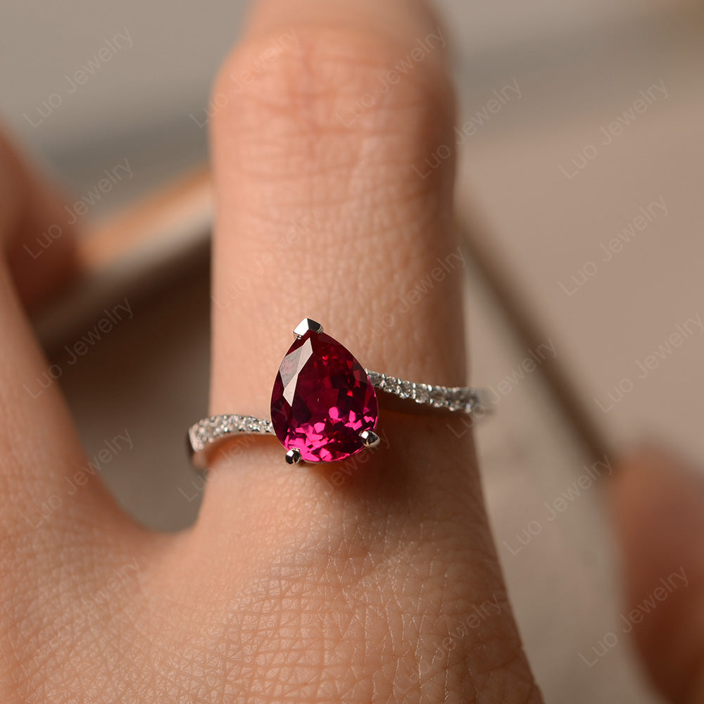 Pear Shaped Ruby Engagement Ring Pave - LUO Jewelry