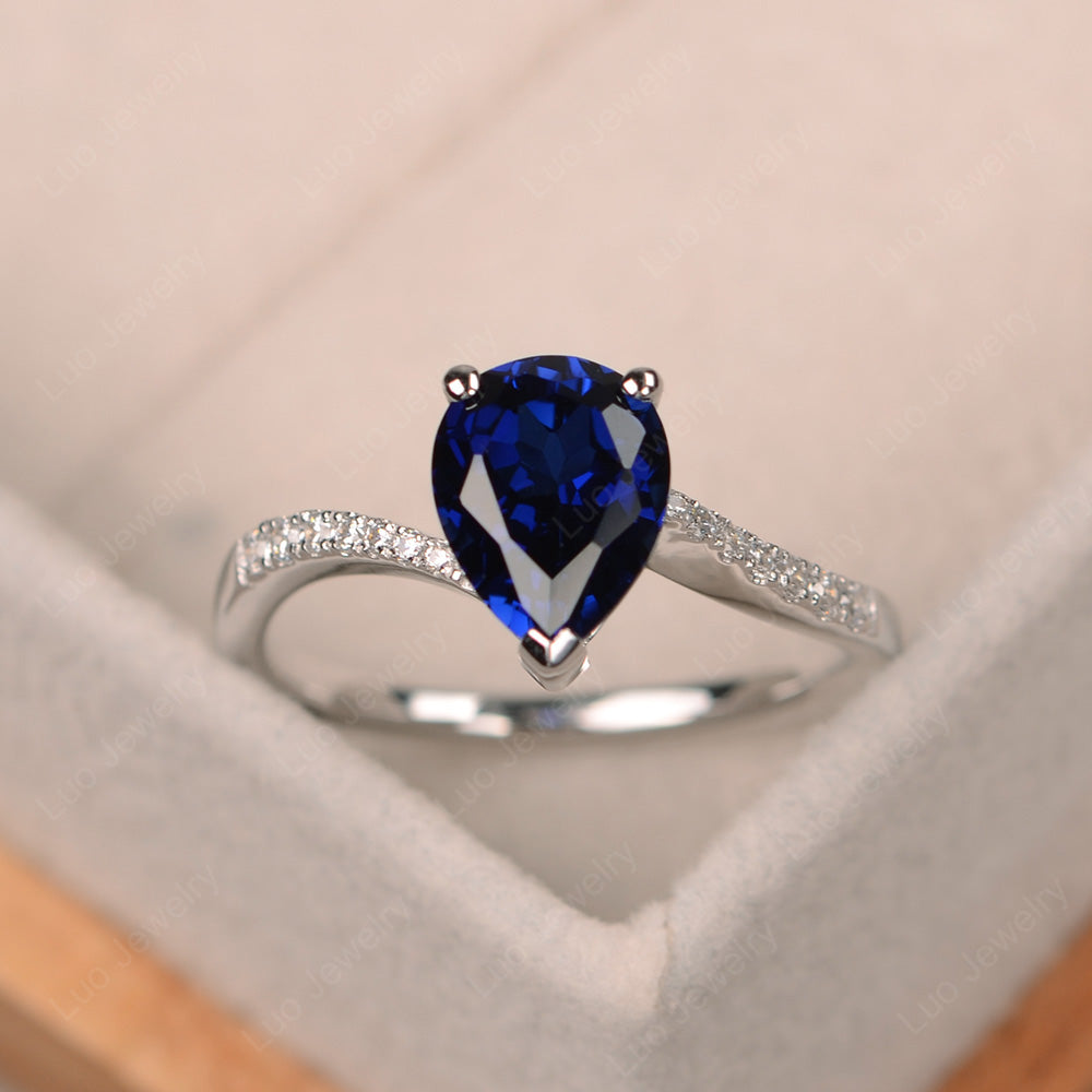 Pear Shaped Lab Sapphire Engagement Ring Pave - LUO Jewelry