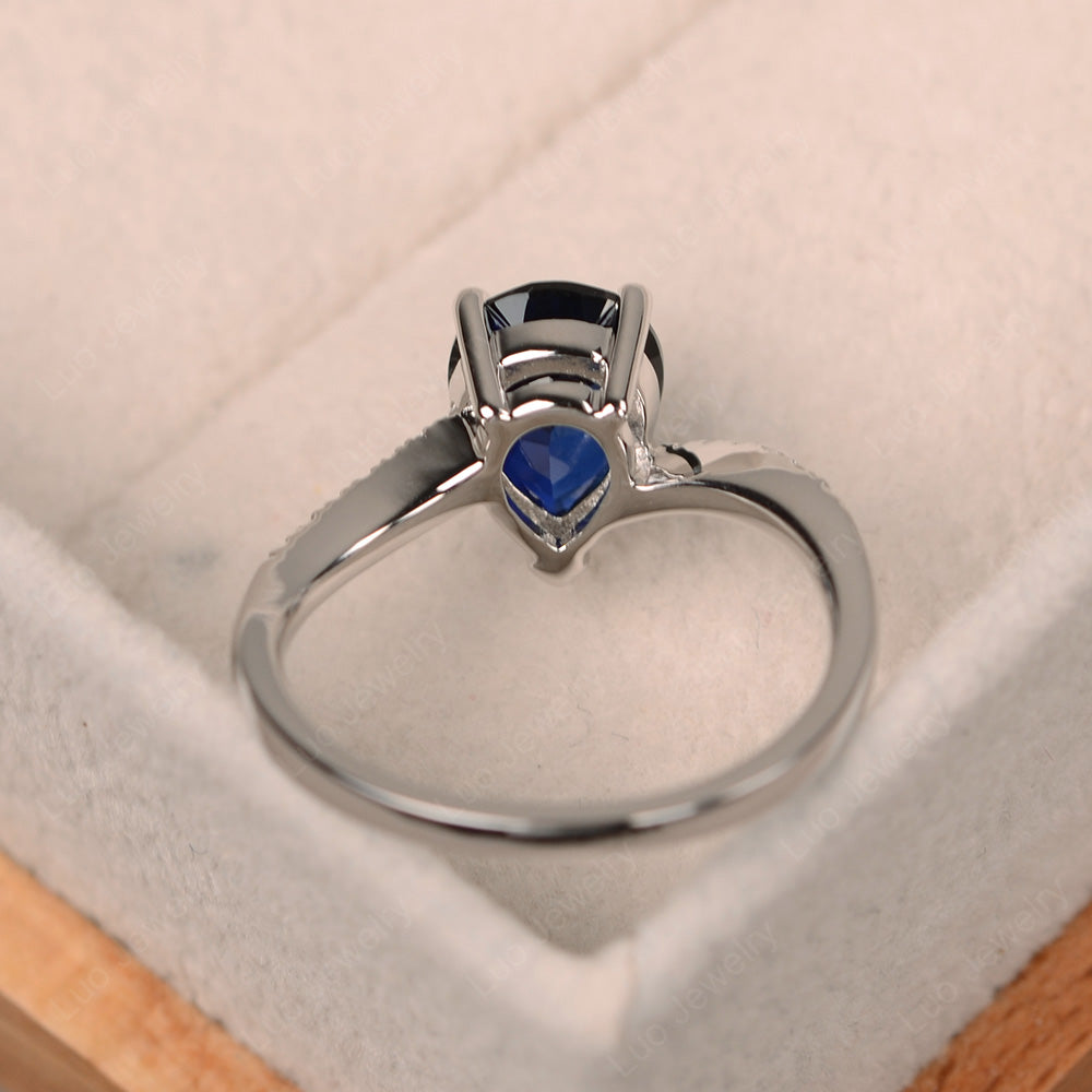 Pear Shaped Lab Sapphire Engagement Ring Pave - LUO Jewelry