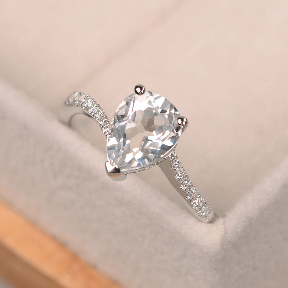 Pear Shaped White Topaz Engagement Ring Pave - LUO Jewelry