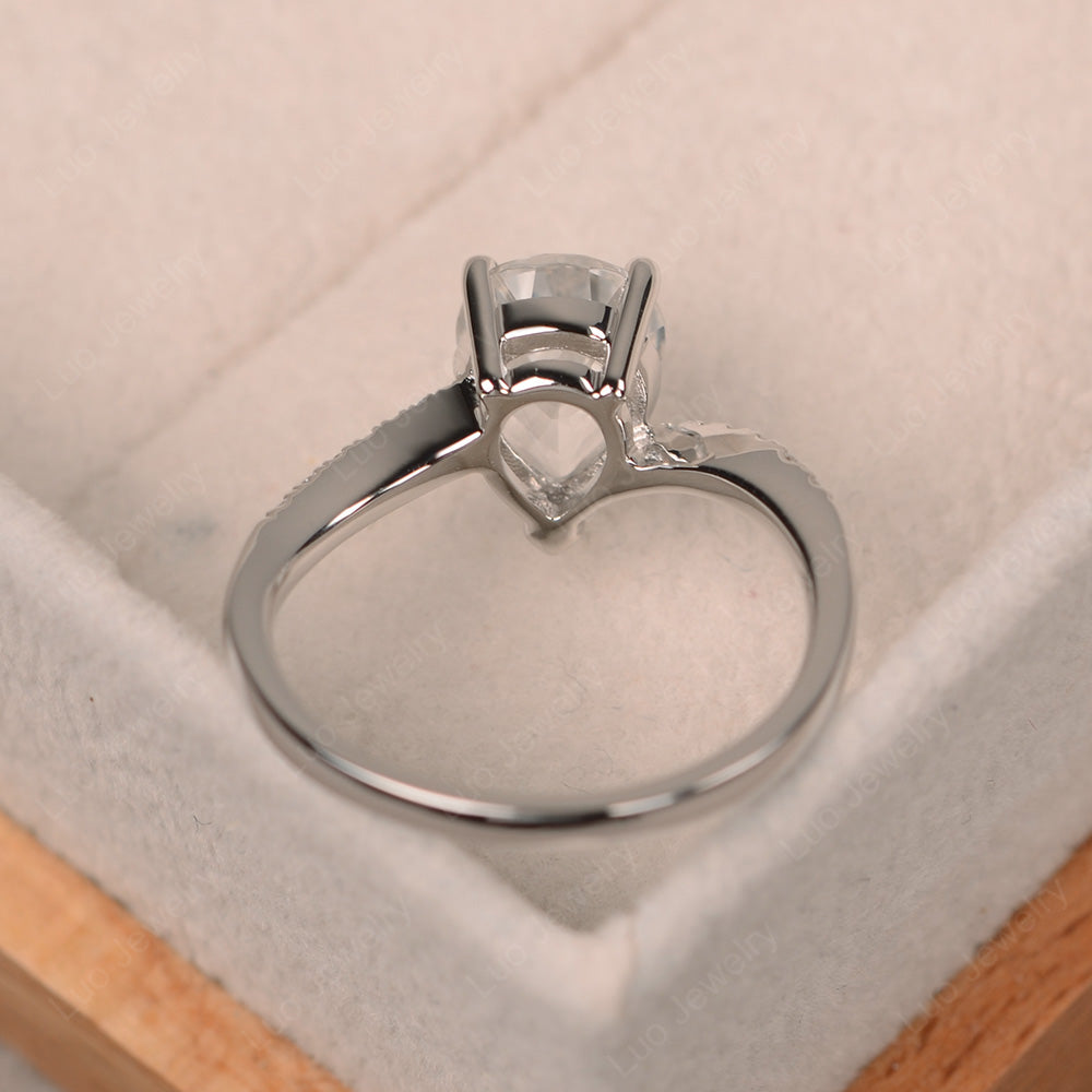 Pear Shaped White Topaz Engagement Ring Pave - LUO Jewelry