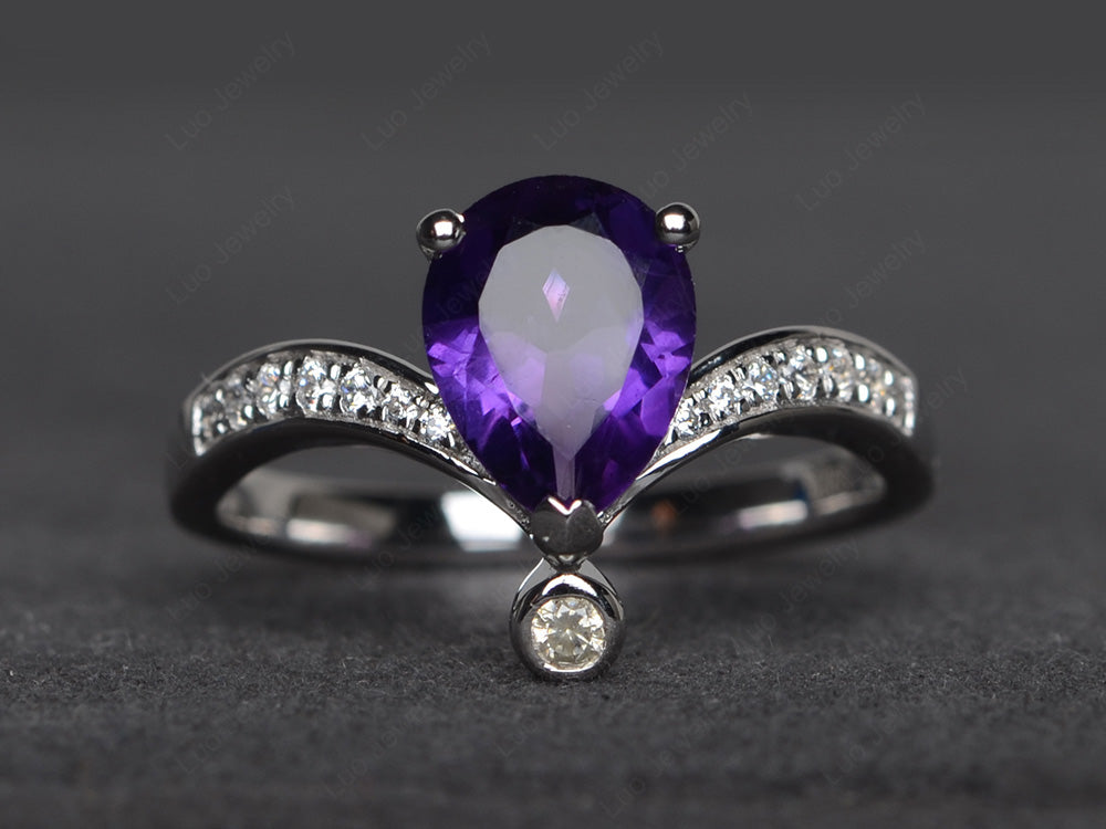 Unique Pear Shaped Amethyst Ring Art Deco - LUO Jewelry