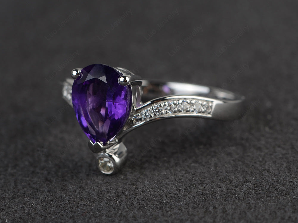 Unique Pear Shaped Amethyst Ring Art Deco - LUO Jewelry