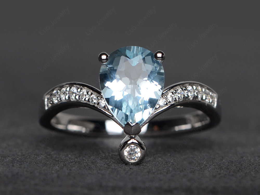 Unique Pear Shaped Aquamarine Ring Art Deco - LUO Jewelry