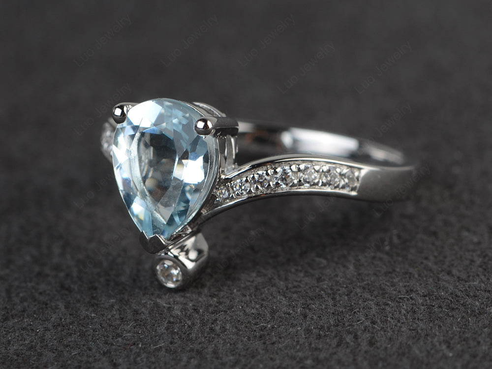 Unique Pear Shaped Aquamarine Ring Art Deco - LUO Jewelry