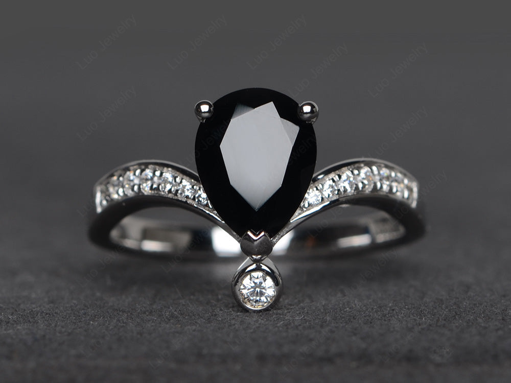 Unique Pear Shaped Black Stone Ring Art Deco - LUO Jewelry