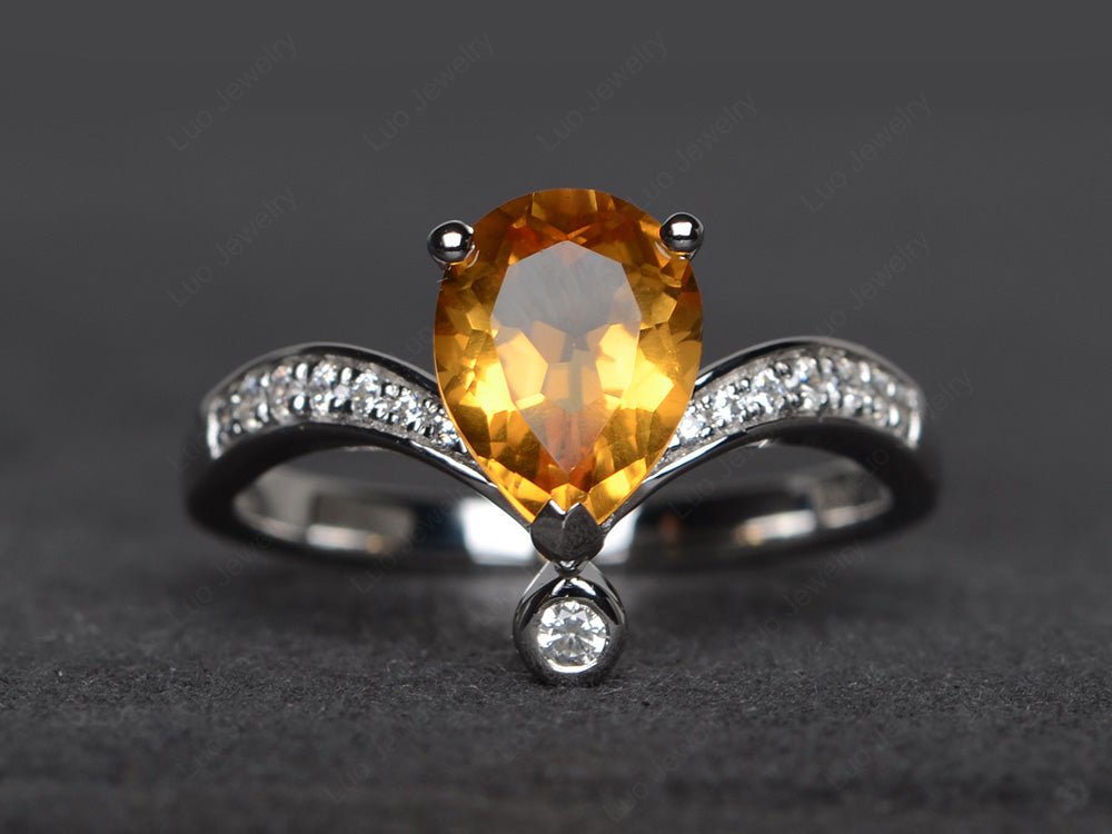 Unique Pear Shaped Citrine Ring Art Deco - LUO Jewelry