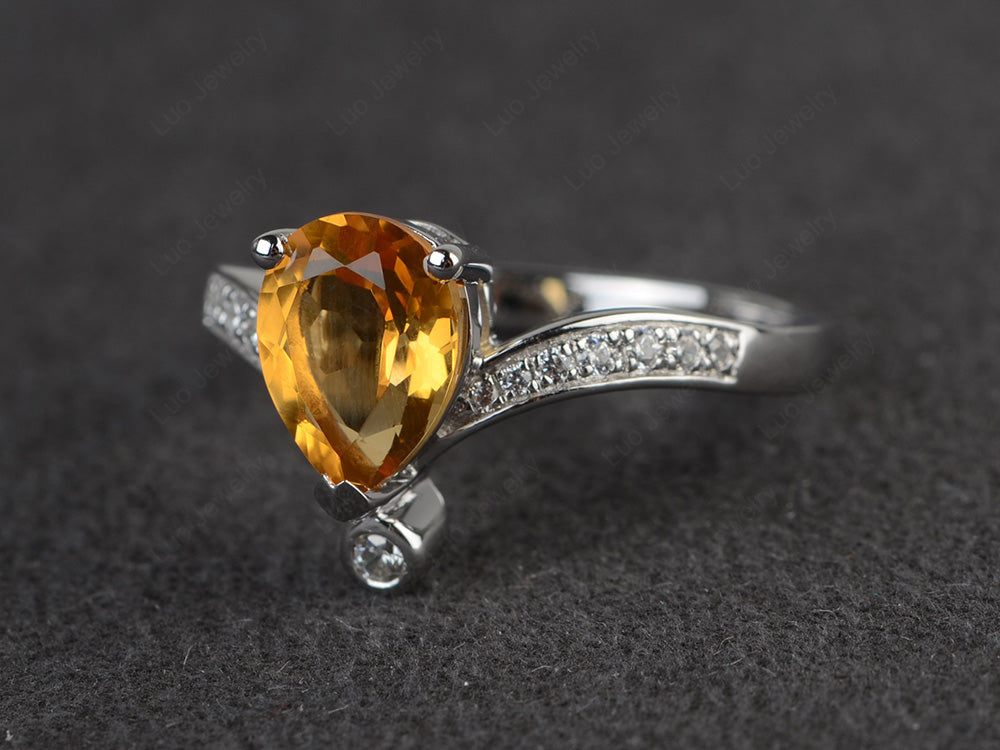 Unique Pear Shaped Citrine Ring Art Deco - LUO Jewelry