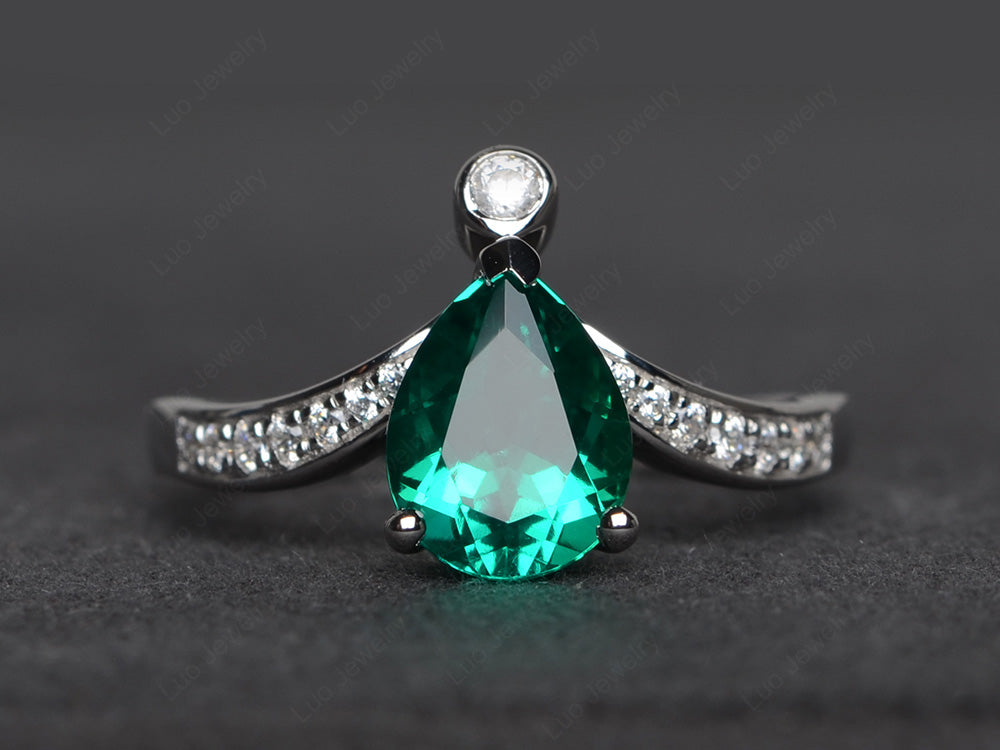 Unique Pear Shaped Lab Emerald Ring Art Deco - LUO Jewelry