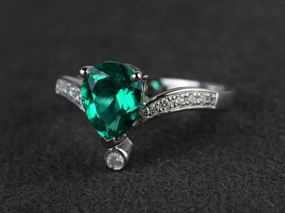 Unique Pear Shaped Lab Emerald Ring Art Deco - LUO Jewelry