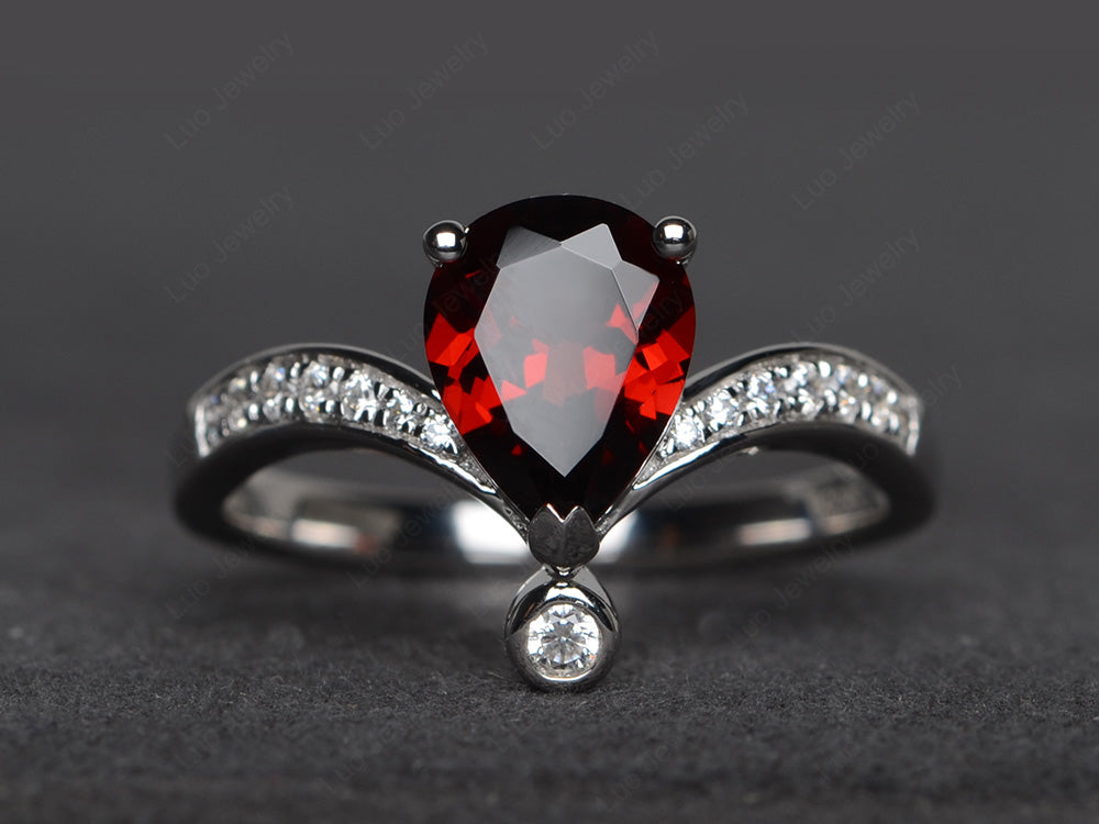 Unique Pear Shaped Garnet Ring Art Deco - LUO Jewelry