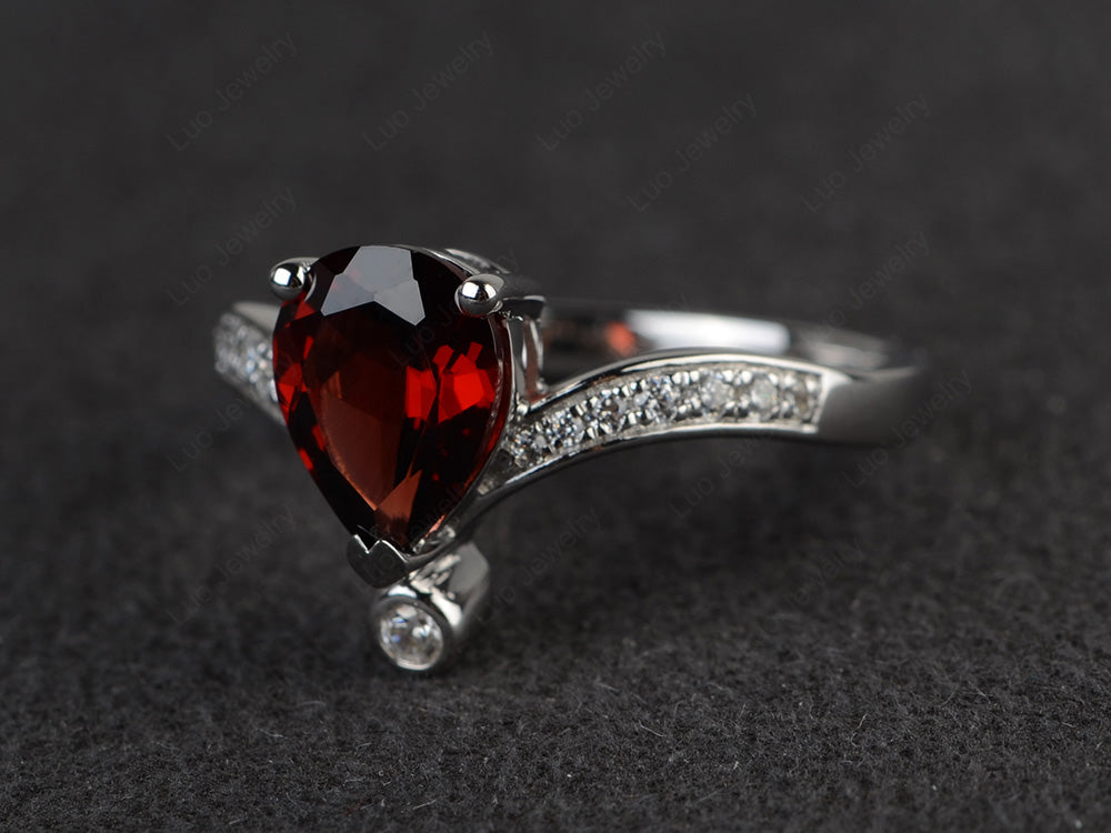 Unique Pear Shaped Garnet Ring Art Deco - LUO Jewelry