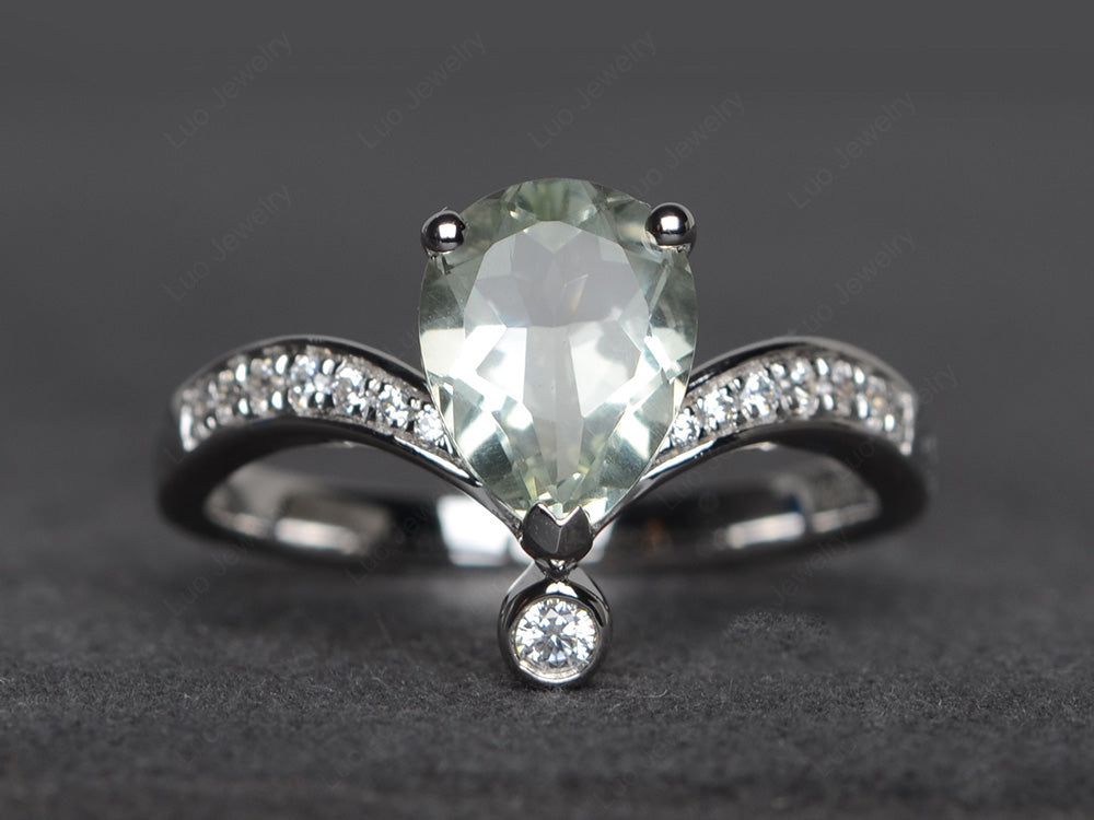 Unique Pear Shaped Green Amethyst Ring Art Deco - LUO Jewelry