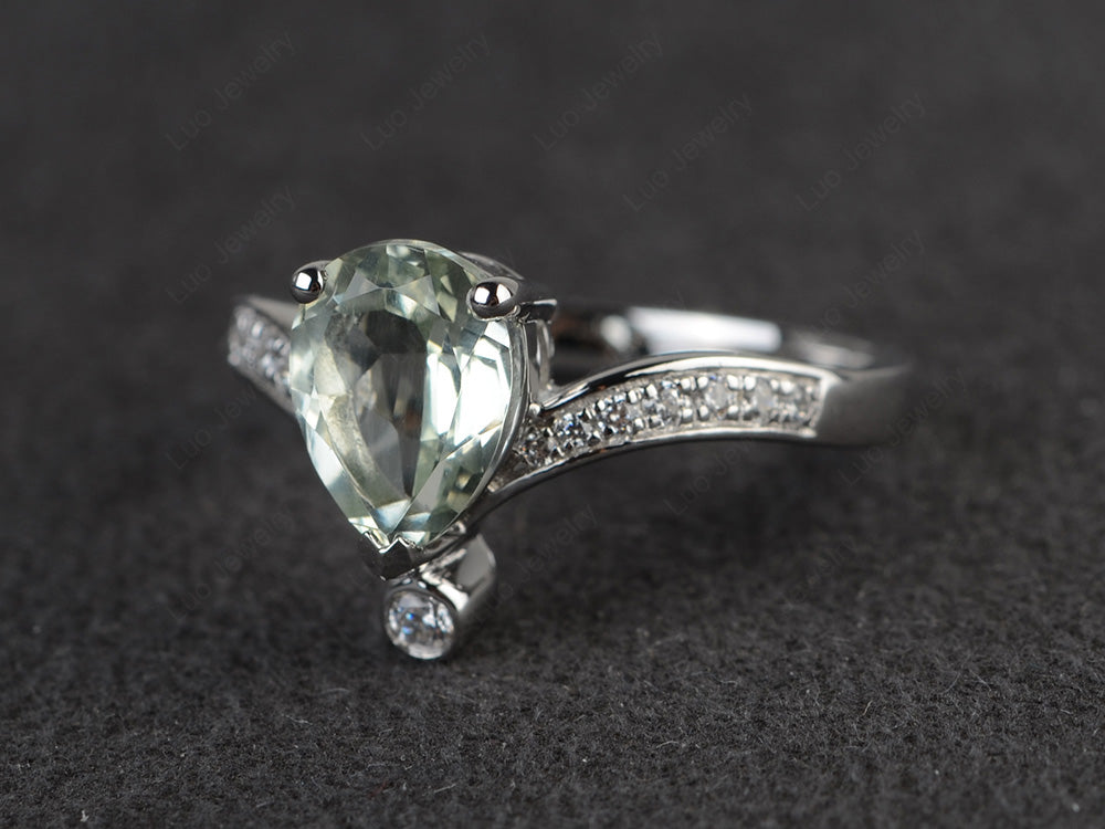 Unique Pear Shaped Green Amethyst Ring Art Deco - LUO Jewelry