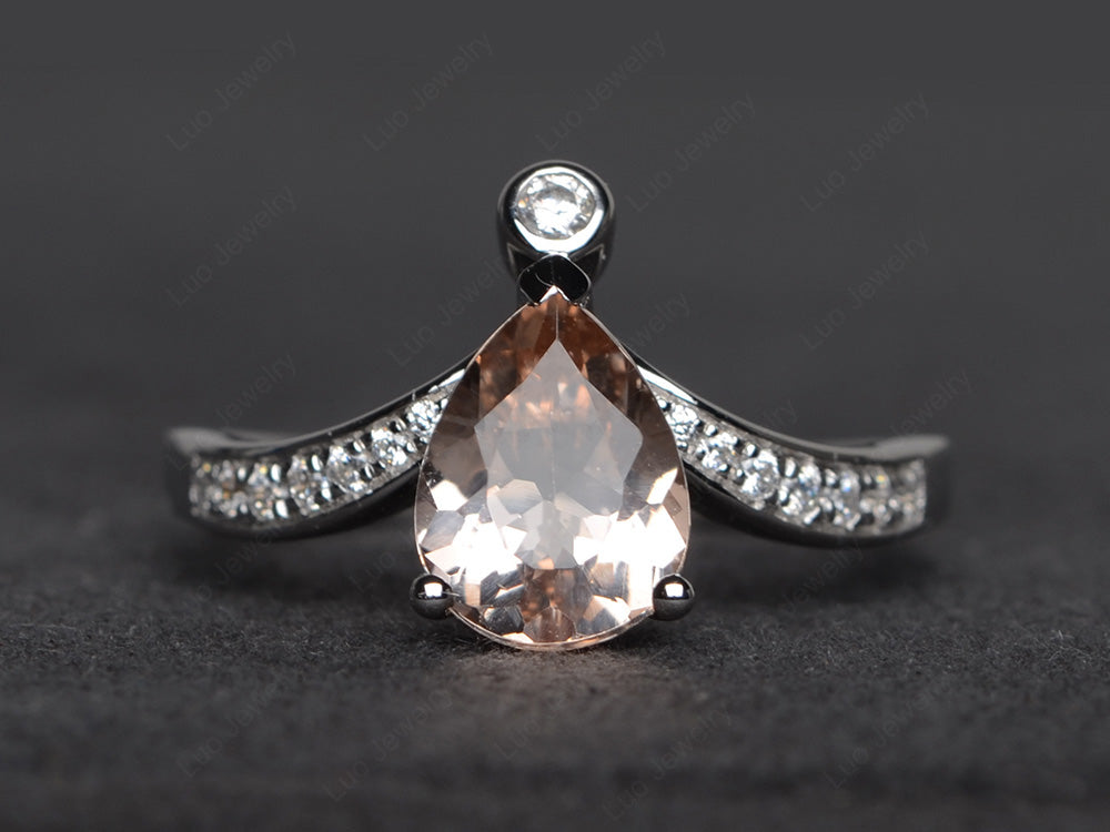 Unique Pear Shaped Morganite Ring Art Deco - LUO Jewelry
