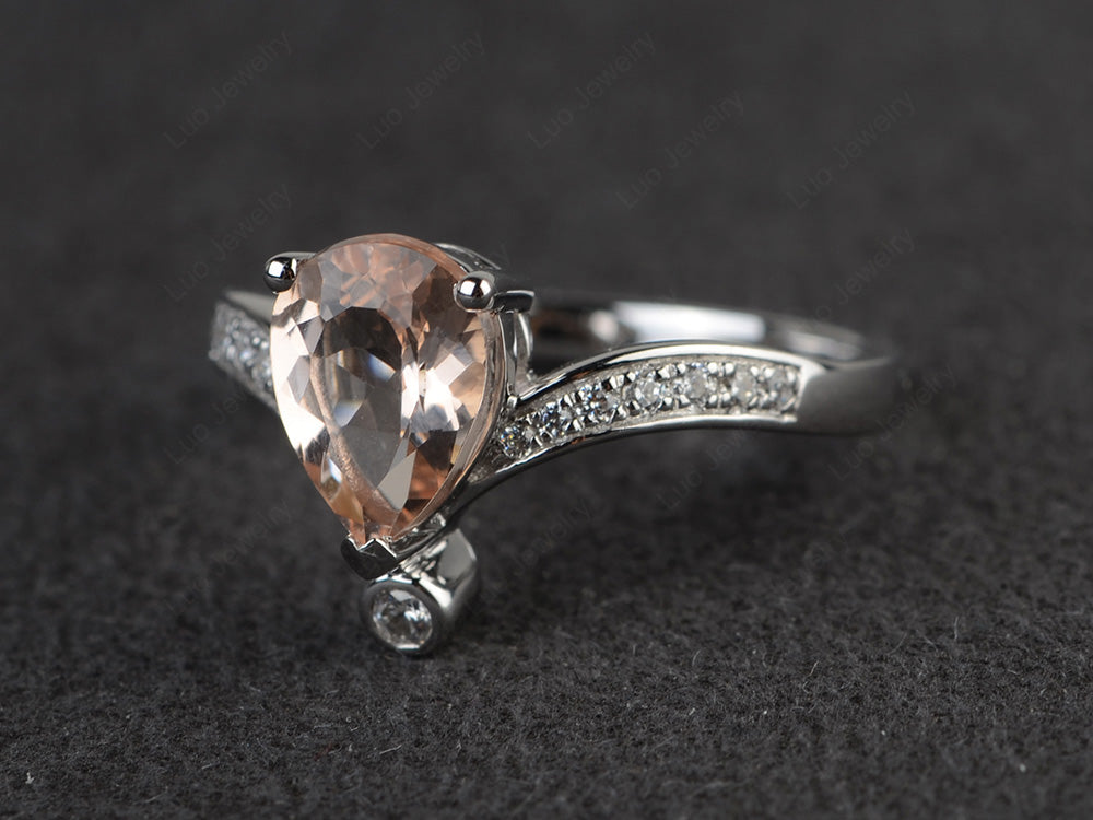 Unique Pear Shaped Morganite Ring Art Deco - LUO Jewelry