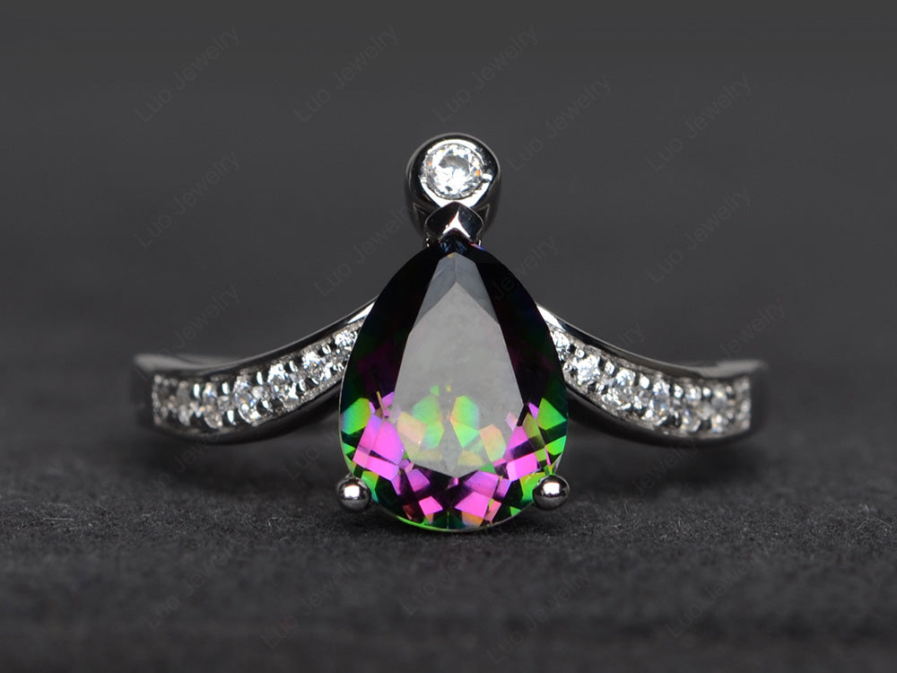 Unique Pear Shaped Mystic Topaz Ring Art Deco - LUO Jewelry
