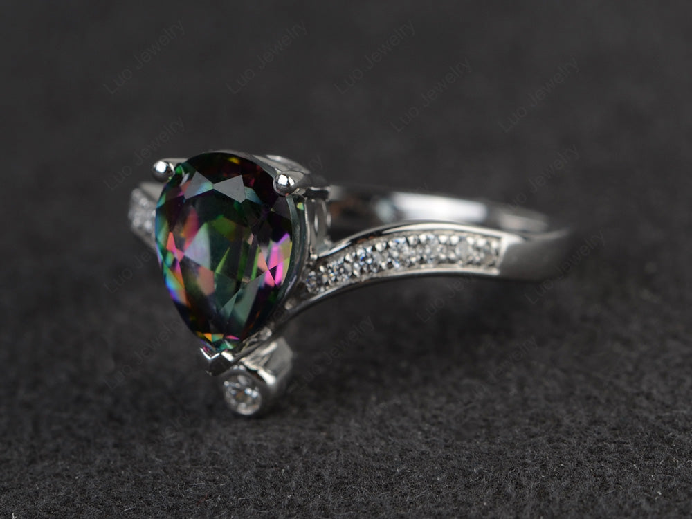 Unique Pear Shaped Mystic Topaz Ring Art Deco - LUO Jewelry