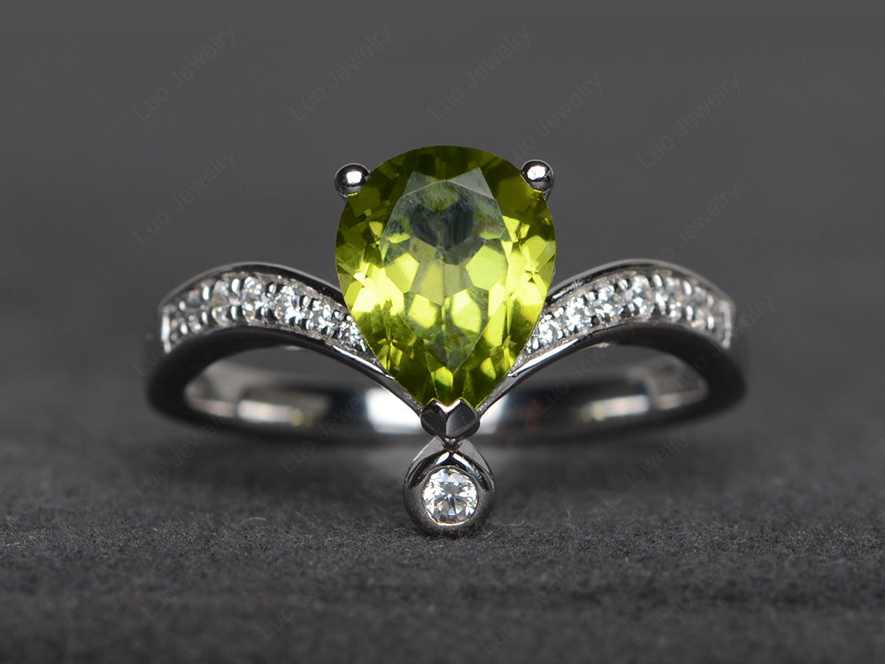 Unique Pear Shaped Peridot Ring Art Deco - LUO Jewelry