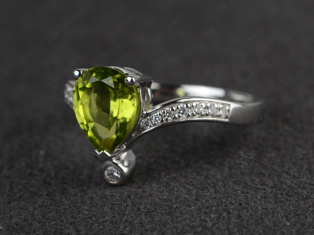 Unique Pear Shaped Peridot Ring Art Deco - LUO Jewelry