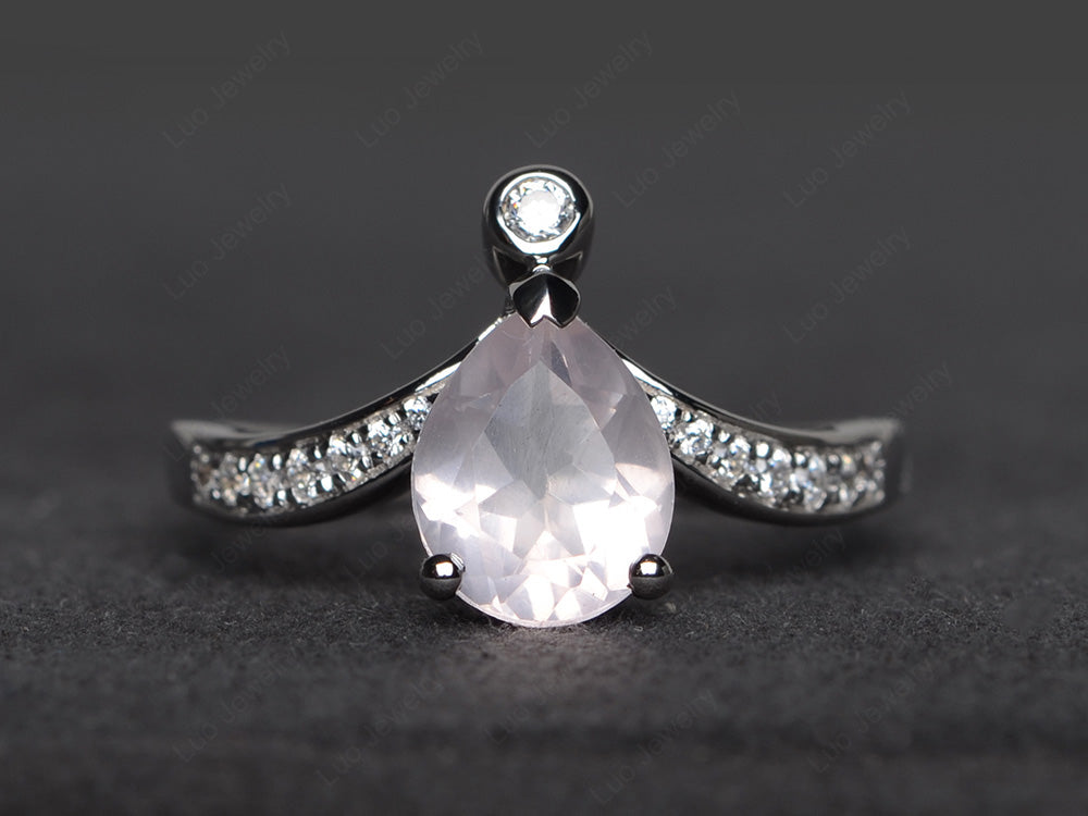 Unique Pear Shaped Rose Quartz Ring Art Deco - LUO Jewelry