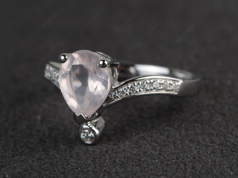 Unique Pear Shaped Rose Quartz Ring Art Deco - LUO Jewelry