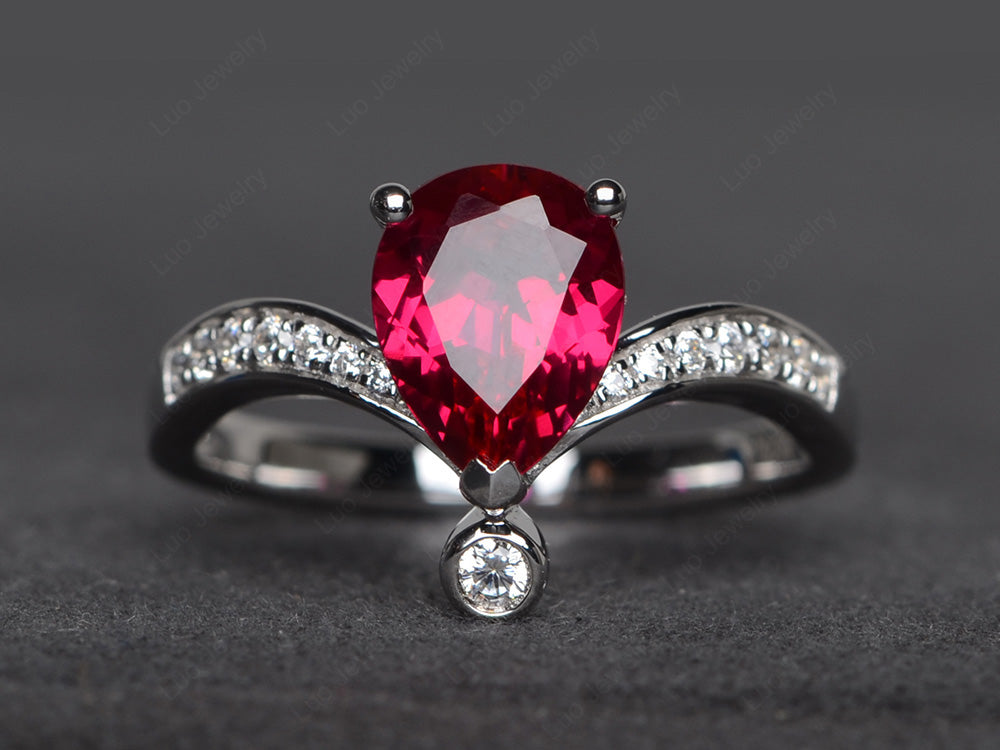 Unique Pear Shaped Ruby Ring Art Deco - LUO Jewelry