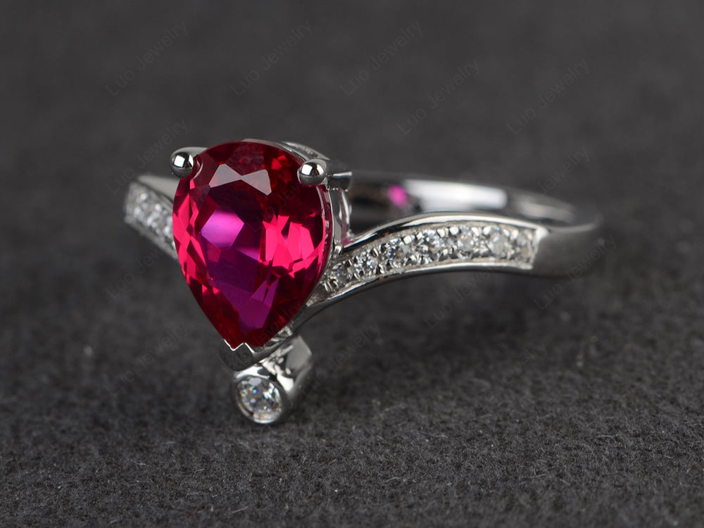 Unique Pear Shaped Ruby Ring Art Deco - LUO Jewelry