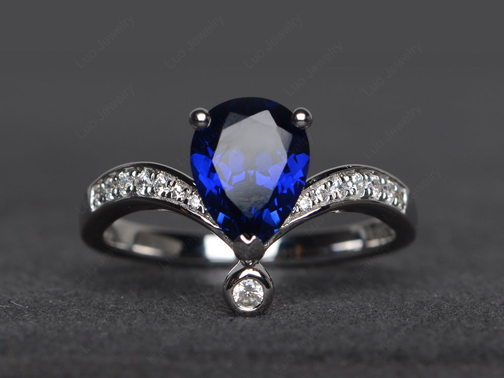 Unique Pear Shaped Lab Sapphire Ring Art Deco - LUO Jewelry