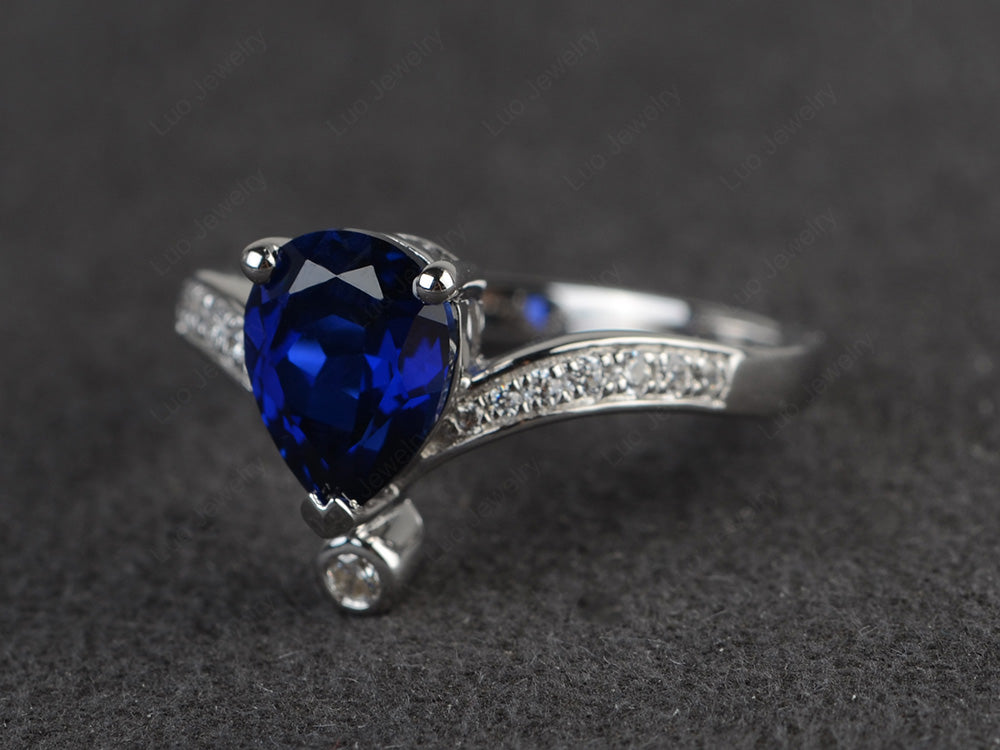 Unique Pear Shaped Lab Sapphire Ring Art Deco - LUO Jewelry